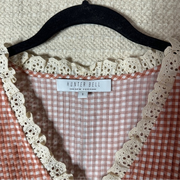 HUNTER BELL terracotta gingham Mia puff sleeve top S - Picture 7 of 8